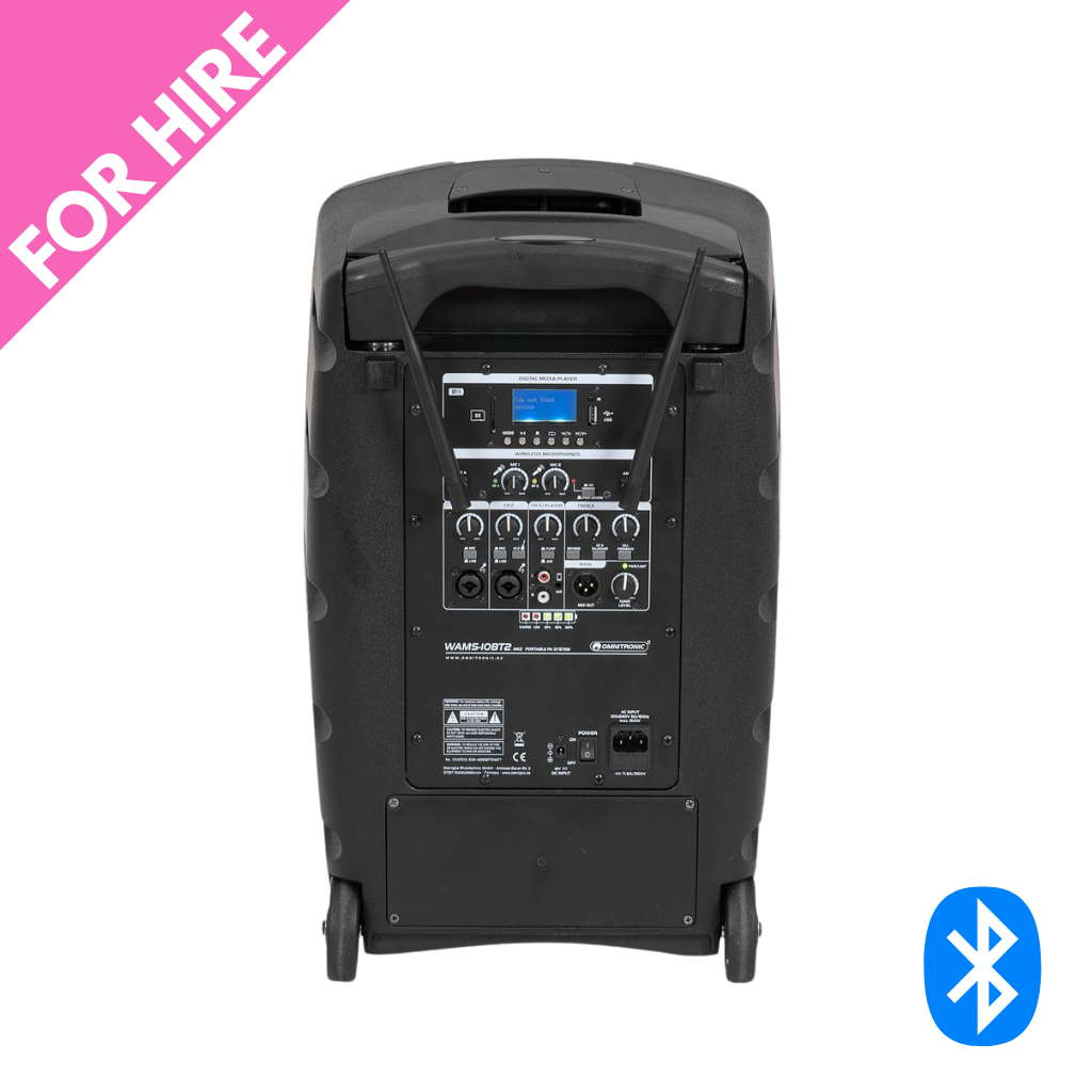 10" Battery Powered Speaker inc Bluetooth and 2 Handheld Mics