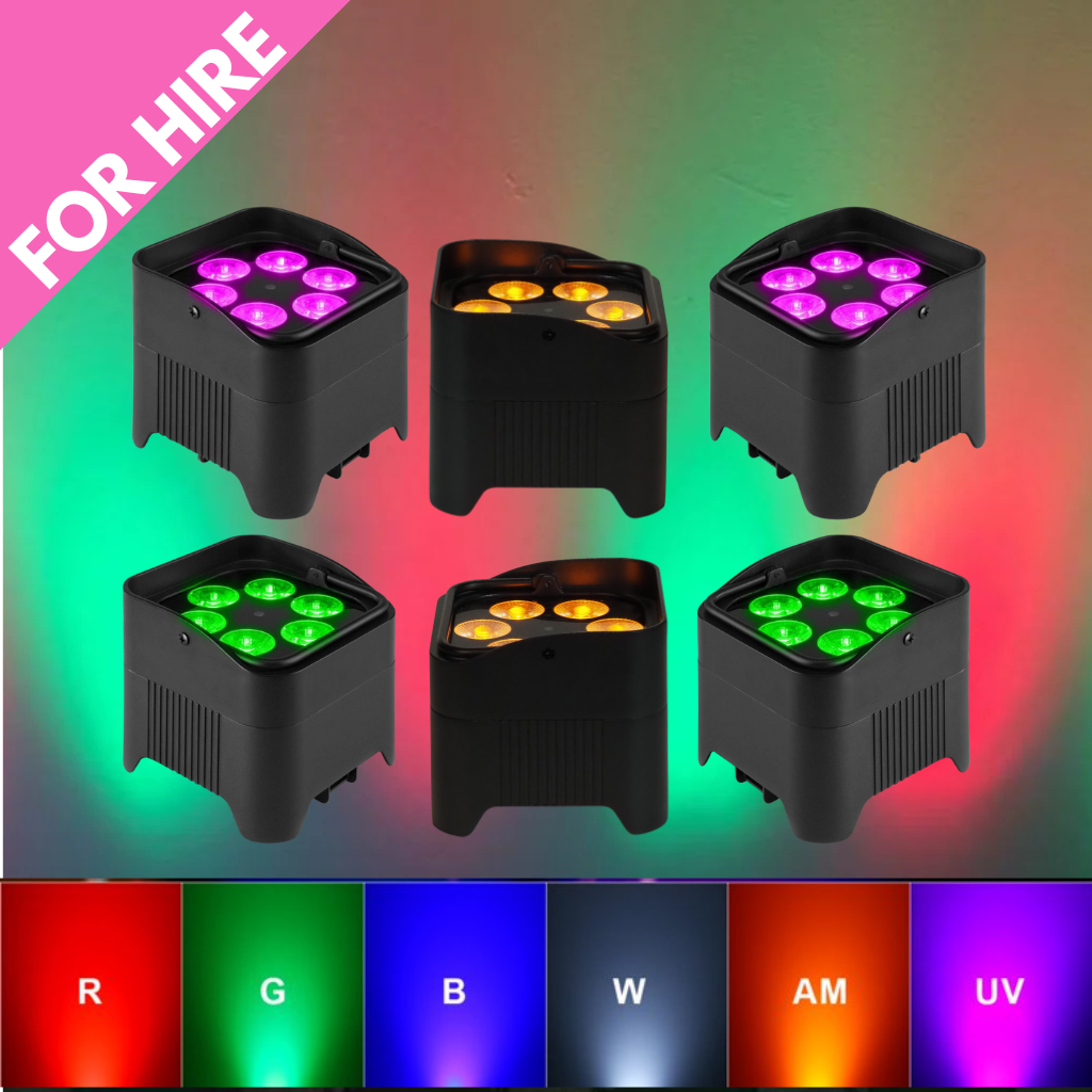 Set of 6 Lighting LED Colour & UV Par Cans